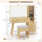 Coiffeuse avec miroir lumineux, table de maquillage avec station de charge et armoire à bijoux, ensemble coiffeuse avec plateau en verre et tabouret de rangement pour chambre à coucher