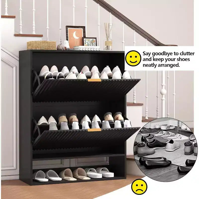 Meuble à chaussures de 80 cm de large avec 2 tiroirs basculants, meuble de rangement de chaussures fin et caché, parfait pour le salon, le couloir, l'entrée