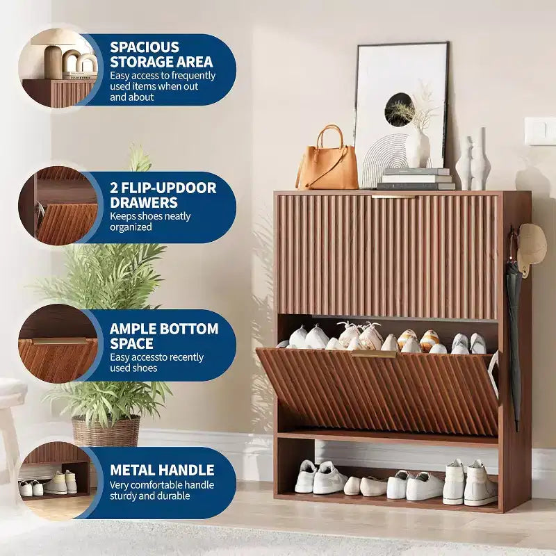 Meuble à chaussures de 80 cm de large avec 2 tiroirs basculants, meuble de rangement de chaussures fin et caché, parfait pour le salon, le couloir, l'entrée
