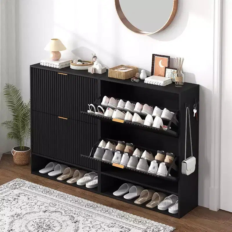 Meuble à chaussures de 80 cm de large avec 2 tiroirs basculants, meuble de rangement de chaussures fin et caché, parfait pour le salon, le couloir, l'entrée