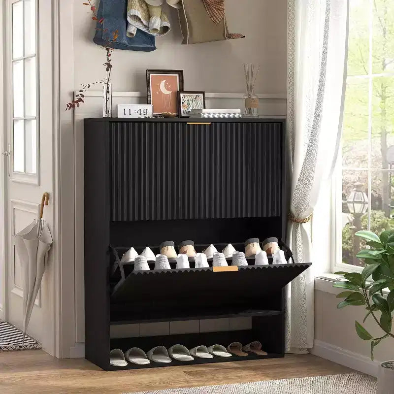 Meuble à chaussures de 80 cm de large avec 2 tiroirs basculants, meuble de rangement de chaussures fin et caché, parfait pour le salon, le couloir, l'entrée