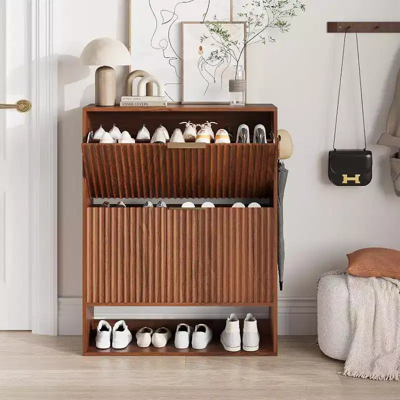 Meuble à chaussures de 80 cm de large avec 2 tiroirs basculants, meuble de rangement de chaussures fin et caché, parfait pour le salon, le couloir, l'entrée