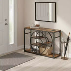 Console d'entrée industrielle de 55 pouces, table à 5 niveaux avec cadre en métal en forme de O et rangement pour salon et couloir