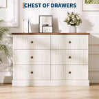 Commode à 6 tiroirs cannelée, commode horizontale moderne en bois de 119 cm avec poignées métalliques, rangement élégant pour chambre d'amis ou appartement