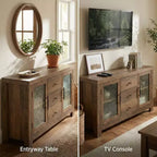 54.4 Buffet Bahut, Meuble de Rangement d'Appoint avec 2 Portes Vitrées et 3 Tiroirs, Table de Bar à Café, Meuble TV pour Salon, Cuisine, Salle à Manger
