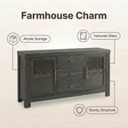 54.4 Buffet Bahut, Meuble de Rangement d'Appoint avec 2 Portes Vitrées et 3 Tiroirs, Table de Bar à Café, Meuble TV pour Salon, Cuisine, Salle à Manger
