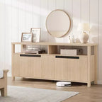 Meuble TV de ferme de 63 pouces pour téléviseurs jusqu'à 65 pouces, long meuble de divertissement avec 4 portes et étagère ouverte, pour salon, chambre à coucher