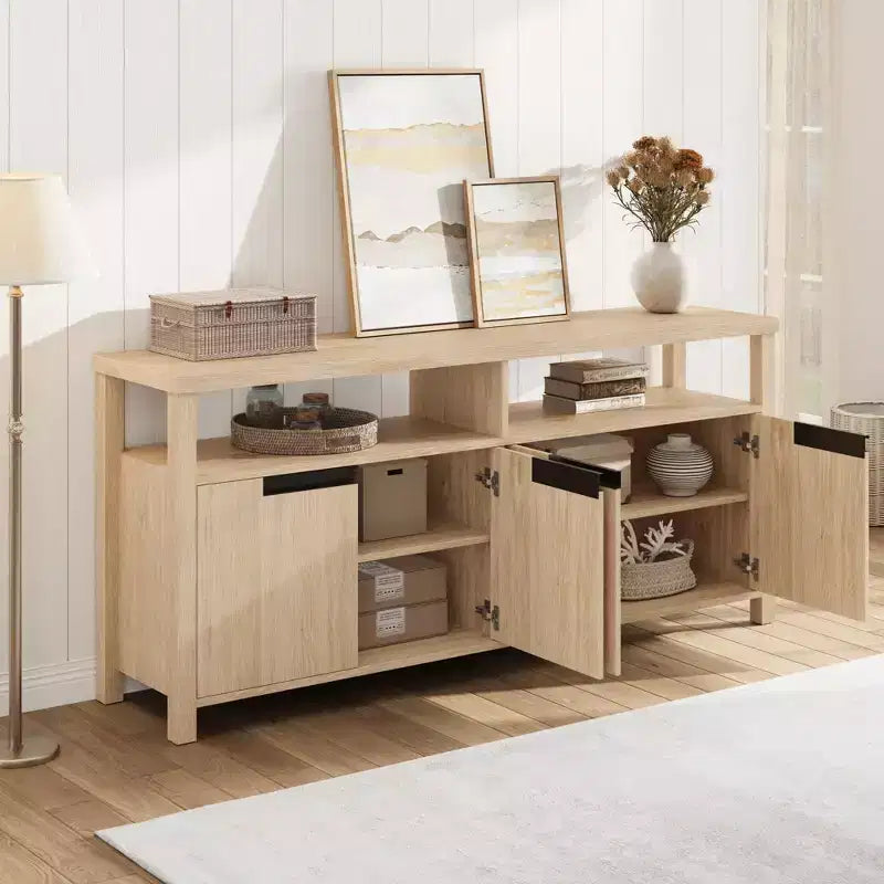 Meuble TV de ferme de 63 pouces pour téléviseurs jusqu'à 65 pouces, long meuble de divertissement avec 4 portes et étagère ouverte, pour salon, chambre à coucher