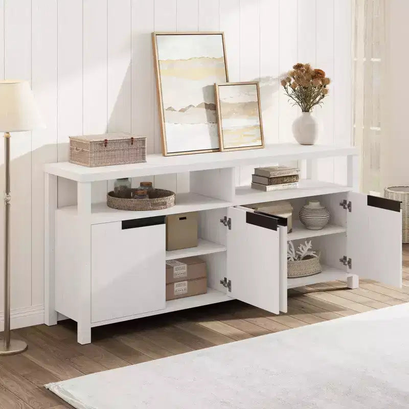 Meuble TV de ferme de 63 pouces pour téléviseurs jusqu'à 65 pouces, long meuble de divertissement avec 4 portes et étagère ouverte, pour salon, chambre à coucher