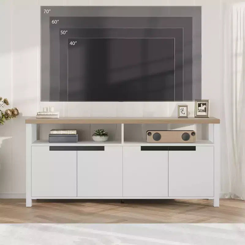 Meuble TV de ferme de 63 pouces pour téléviseurs jusqu'à 65 pouces, long meuble de divertissement avec 4 portes et étagère ouverte, pour salon, chambre à coucher