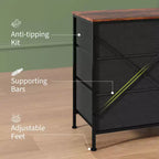 Meuble TV large de 160 cm avec 9 tiroirs en tissu, console média et organiseur de rangement avec cadre en métal et plateau en bois, 68 cm de profondeur pour salon et chambre