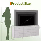 Meuble TV large de 160 cm avec 9 tiroirs en tissu, console média et organiseur de rangement avec cadre en métal et plateau en bois, 68 cm de profondeur pour salon et chambre