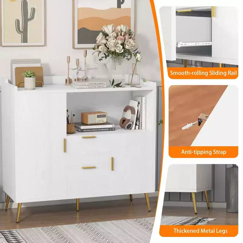 Lot de 2 buffets, buffet de rangement de 101,6 cm avec tiroirs, étagères et portes, meuble de bar à café moderne en bois