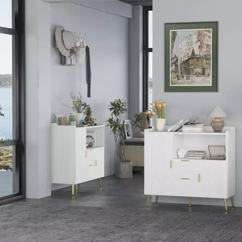 Lot de 2 buffets, buffet de rangement de 101,6 cm avec tiroirs, étagères et portes, meuble de bar à café moderne en bois