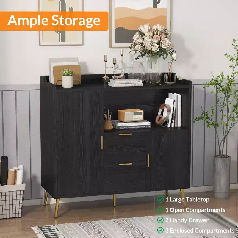 Lot de 2 buffets, buffet de rangement de 101,6 cm avec tiroirs, étagères et portes, meuble de bar à café moderne en bois