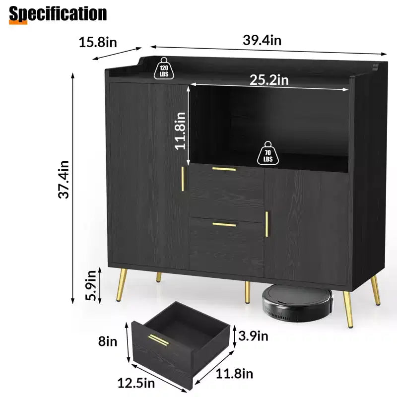 Lot de 2 buffets, buffet de rangement de 101,6 cm avec tiroirs, étagères et portes, meuble de bar à café moderne en bois
