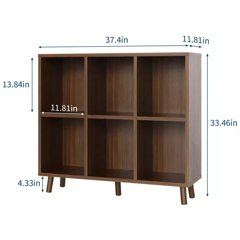 Étagère à 6 casiers – Meuble de rangement bas en bois à 2 niveaux, marron rétro, pour bureau/salon