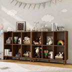 Étagère à 6 casiers – Meuble de rangement bas en bois à 2 niveaux, marron rétro, pour bureau/salon