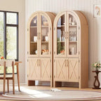 Coolmee 60 Meuble de Rangement de Cuisine, Grand Buffet Vaisselier avec 4 Portes Vitrées, Organisateur Autonome à 4 Niveaux pour Salle de Bain, Entrée
