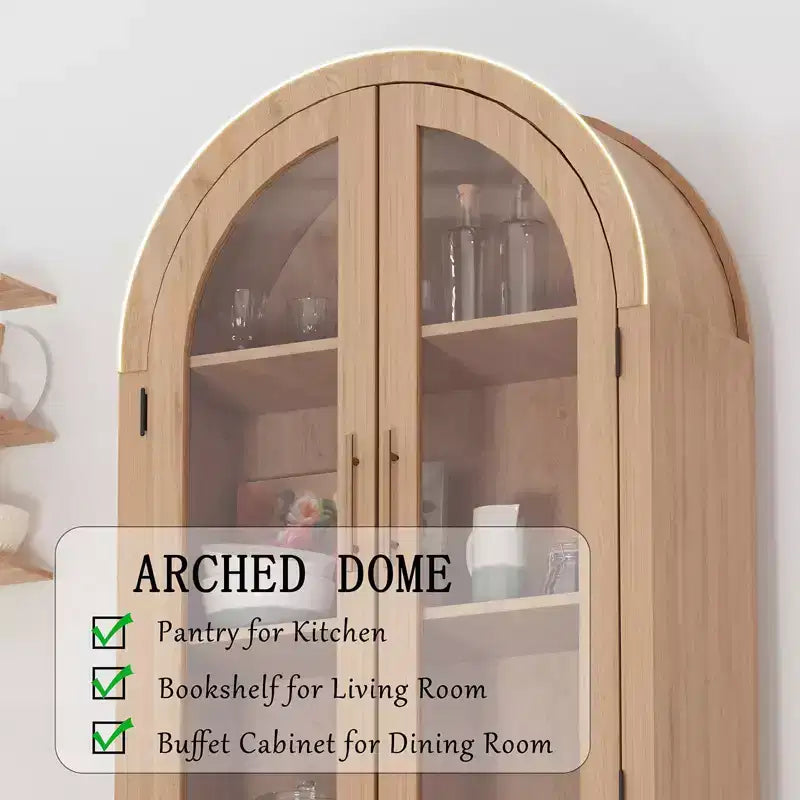 Coolmee 60 Meuble de Rangement de Cuisine, Grand Buffet Vaisselier avec 4 Portes Vitrées, Organisateur Autonome à 4 Niveaux pour Salle de Bain, Entrée