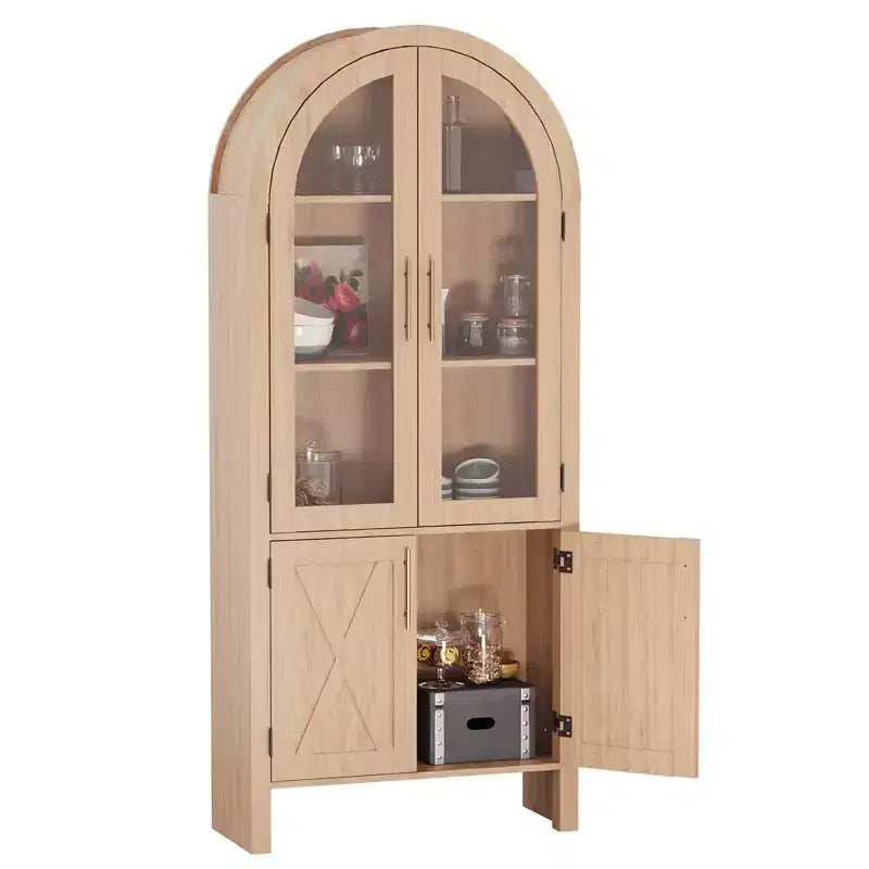 Coolmee 60 Meuble de Rangement de Cuisine, Grand Buffet Vaisselier avec 4 Portes Vitrées, Organisateur Autonome à 4 Niveaux pour Salle de Bain, Entrée