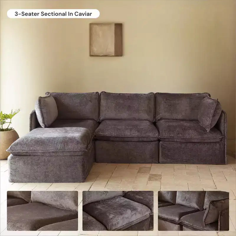 Canapé modulable lavable 4 places Anabei | Assise Memorix+ et oreiller Contour
