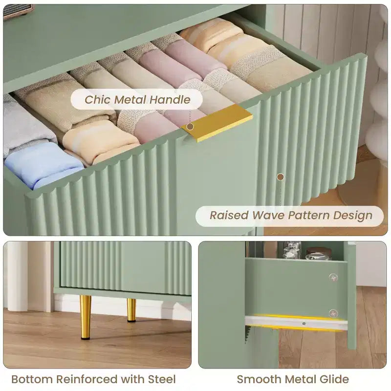 Commode à 5 tiroirs cannelés pour chambre, commode haute moderne avec grain de bois, commode verticale en bois style ferme pour placard, couloir