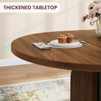 Table à manger ronde extensible 47-63 pour 4-8 personnes, table de cuisine en bois de style rustique avec pieds plus larges et support métallique pour appartements