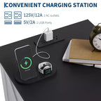 Tables de chevet de style ferme moderne - 45,7 cm de large avec station de charge (USB/prises) et 2 tiroirs, Blanc rustique+Noir