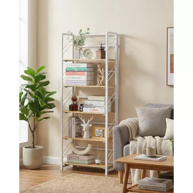 Aucun assemblage requis - Bibliothèque de bureau pliable à 4 niveaux - Étagère de rangement vintage - Cadre métallique robuste, organisateur peu encombrant