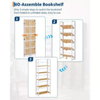 Aucun assemblage requis - Bibliothèque de bureau pliable à 4 niveaux - Étagère de rangement vintage - Cadre métallique robuste, organisateur peu encombrant