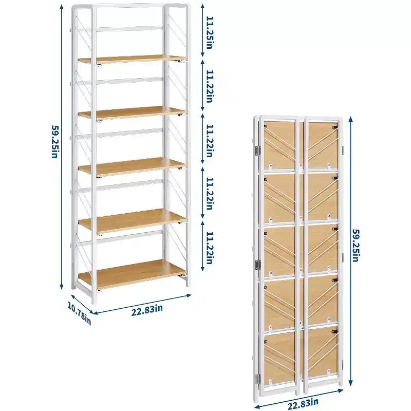 Aucun assemblage requis - Bibliothèque de bureau pliable à 4 niveaux - Étagère de rangement vintage - Cadre métallique robuste, organisateur peu encombrant
