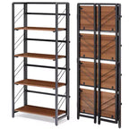 No Assembly Needed - 4-Tier Folding Office Bookshelf - Vintage Bookcase Storage Rack - Sturdy Metal Frame, Space-Saving Organizer