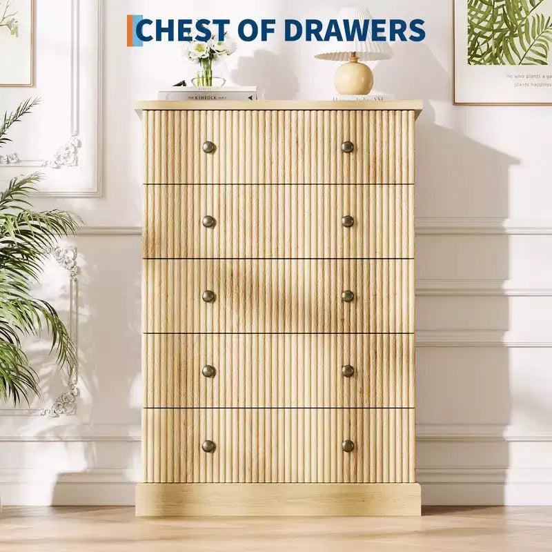 Acekool Commode Haute à 5 Tiroirs pour Chambre, Commode Verticale en Bois avec Base Surélevée