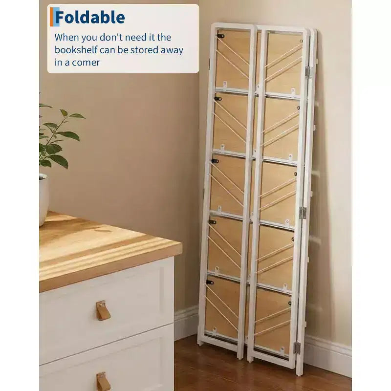 Étagère pliable - Bibliothèque de bureau vintage à 4 niveaux - Sans assemblage - Cadre noir robuste et bois marron