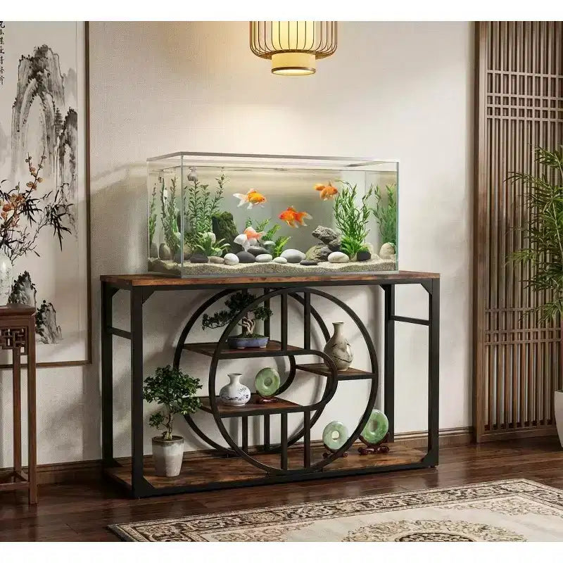 Table d'entrée de 55", consoles d'entrée à 5 niveaux, avec cadre métallique en O et étagères de rangement, tables de canapé industrielles pour salon