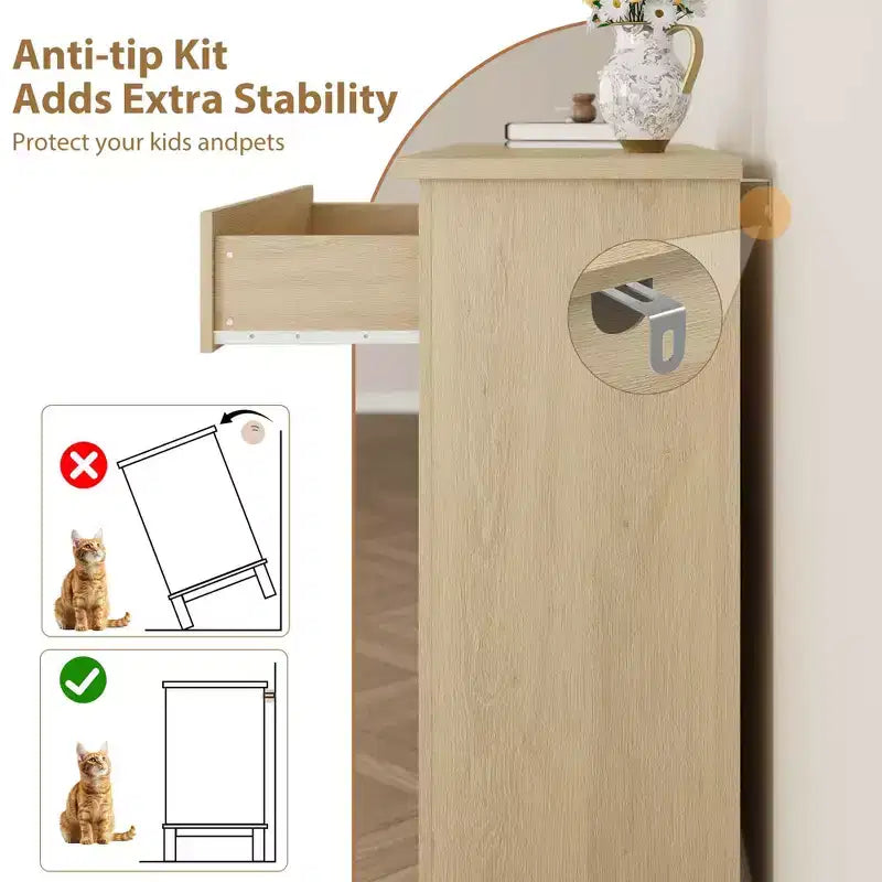 Commode haute Acekool à 5 tiroirs, organisateur de rangement vertical en bois pour chambre, salon, entrée, chêne naturel