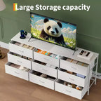 Meuble TV et commode à 9 tiroirs 63, Support TV pour téléviseurs de 55 à 70 pouces, Grand meuble de rangement avec cadre en métal et tiroirs en tissu