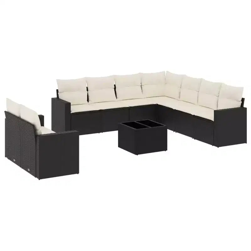 vidaXL Garden Sofa Set Black Poly Rattan Large Adjustable Feet
