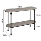 Console étroite de style industriel à 2 niveaux avec étagère de rangement, table d'appoint fine derrière un canapé, style ferme