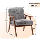 Fauteuil d'appoint Mid-Century, fauteuil de salon en bois massif avec dossier extra-épais, fauteuils à oreilles