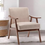 Fauteuil d'appoint Mid-Century, fauteuil de salon en bois massif avec dossier extra-épais, fauteuils à oreilles