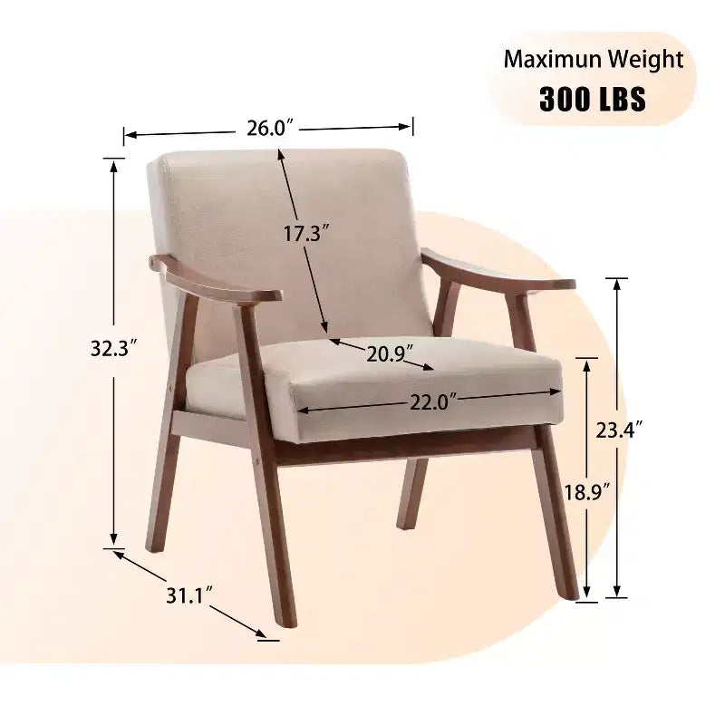 Fauteuil d'appoint Mid-Century, fauteuil de salon en bois massif avec dossier extra-épais, fauteuils à oreilles