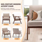 Fauteuil d'appoint Mid-Century, fauteuil de salon en bois massif avec dossier extra-épais, fauteuils à oreilles