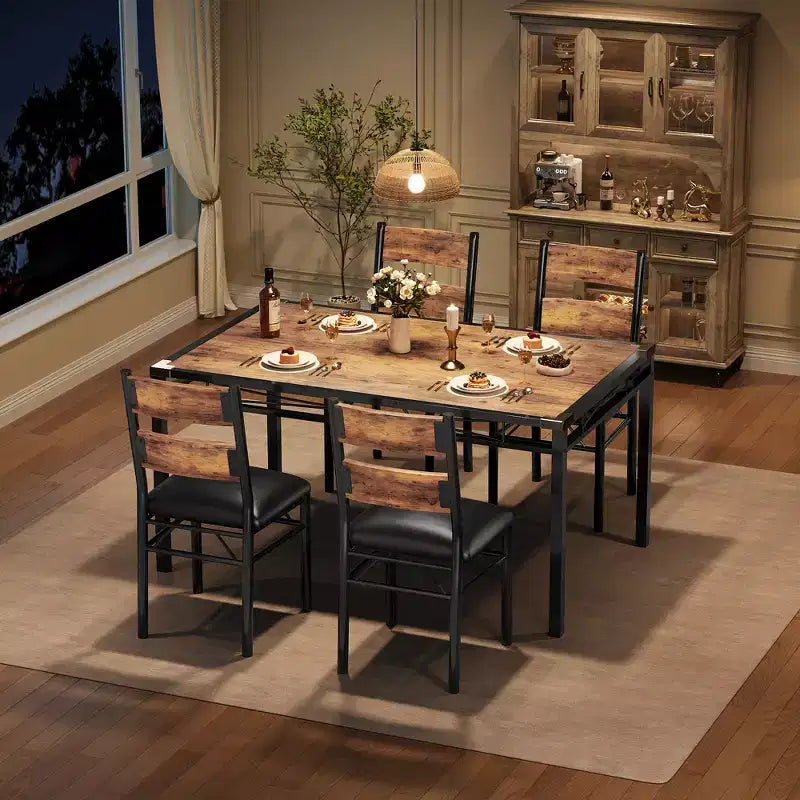 Ensemble Table à Manger 4 Chaises Rembourrées, Construction en Bois Robuste, Protections d'Angle, Parfait pour Appartement ou Petite Salle à Manger