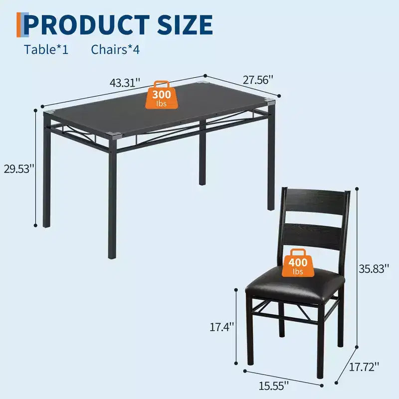 Ensemble Table à Manger 4 Chaises Rembourrées, Construction en Bois Robuste, Protections d'Angle, Parfait pour Appartement ou Petite Salle à Manger