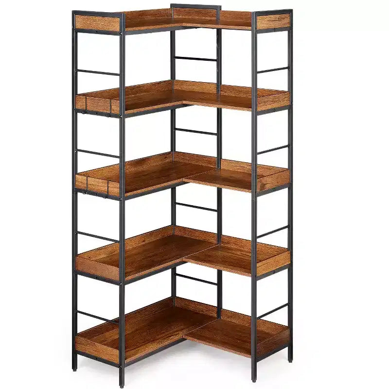 Étagère d'angle à 5 niveaux, bibliothèque industrielle en forme de L avec étagères, meuble de rangement d'angle autoportant pour salon, chambre, bureau à domicile
