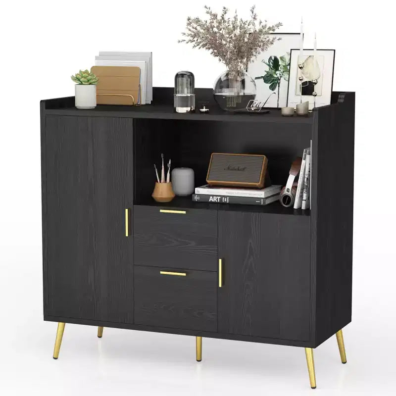 Ensemble de 2 Commodes de Buffet Modernes avec Tiroirs, Meuble de Rangement 40" avec Étagères et Portes pour Cuisine Salle à Manger