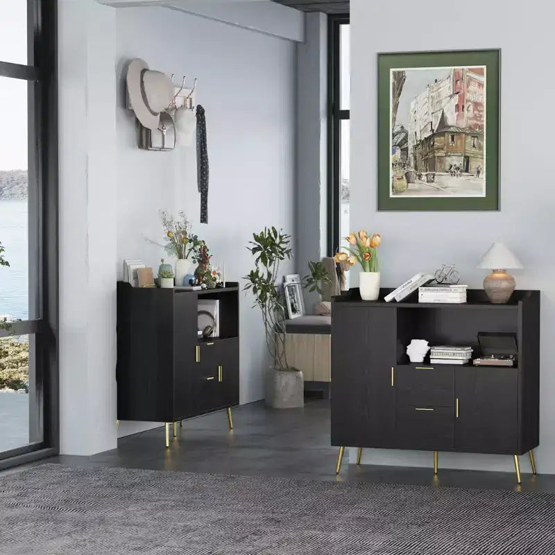 Ensemble de 2 Commodes de Buffet Modernes avec Tiroirs, Meuble de Rangement 40" avec Étagères et Portes pour Cuisine Salle à Manger