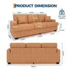 Canapé 3 places en similicuir de 218 cm avec sièges profonds, 2 coussins de dossier amovibles et 2 coussins décoratifs, imperméable, pour salon ou bureau, noir